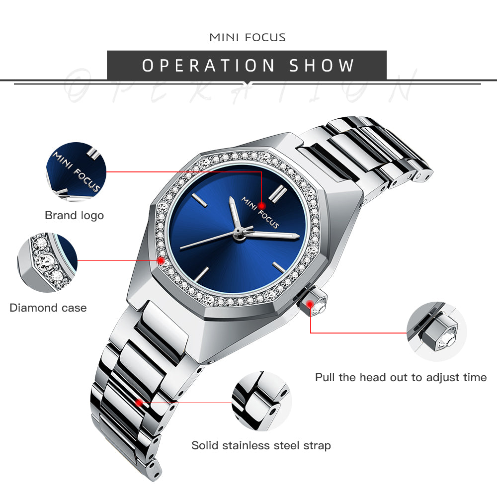 Mini Focus MF0433L.01 Blue Geometric Quartz Watch for Ladies
