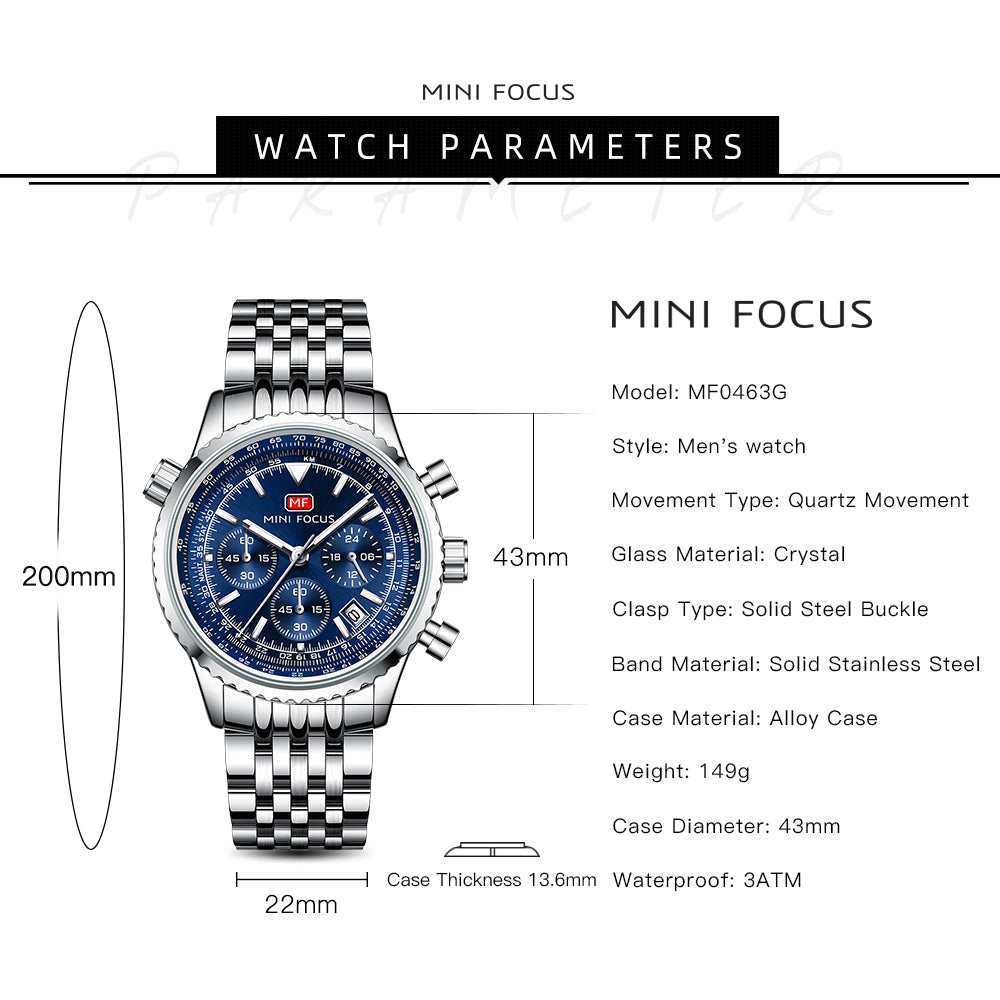 Mini Focus MF0463G.03 Elite Chronograph – Majestic Marine Steel Powerhouse