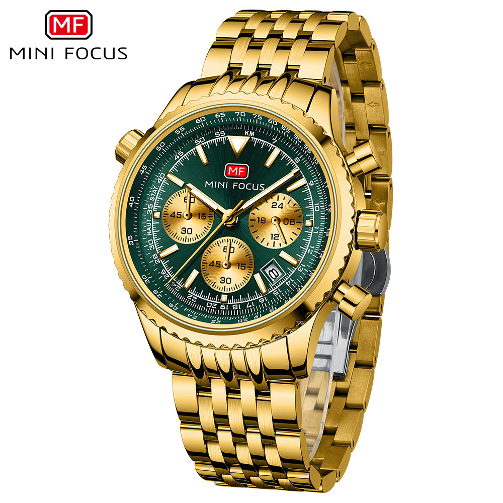 Mini Focus MF0463G.04 Elite Chronograph – Emerald Luxe Gold Steel Majesty