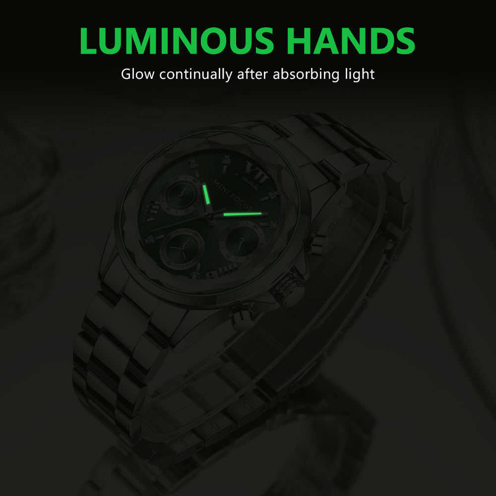 Mini Focus MF0466L.02 Silver Metal Belt with Green Dial and Diamond Shape Bezel Watch for Women