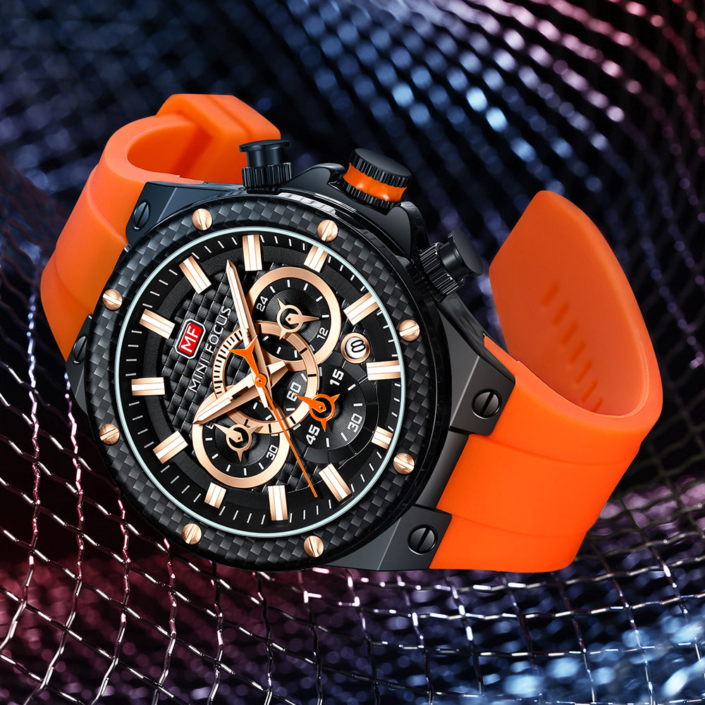 Orange Carbon Fibre Chronograph Watch for Men