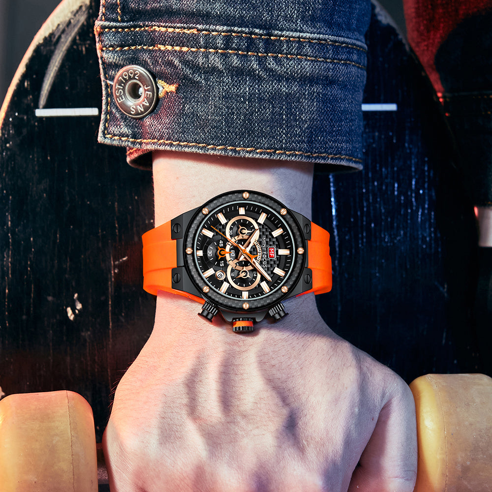 Orange Carbon Fibre Chronograph Watch for Men