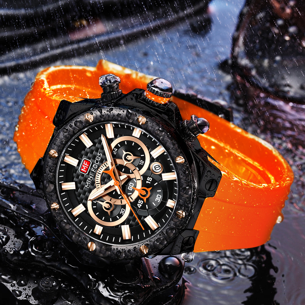 Orange Carbon Fibre Chronograph Watch for Men