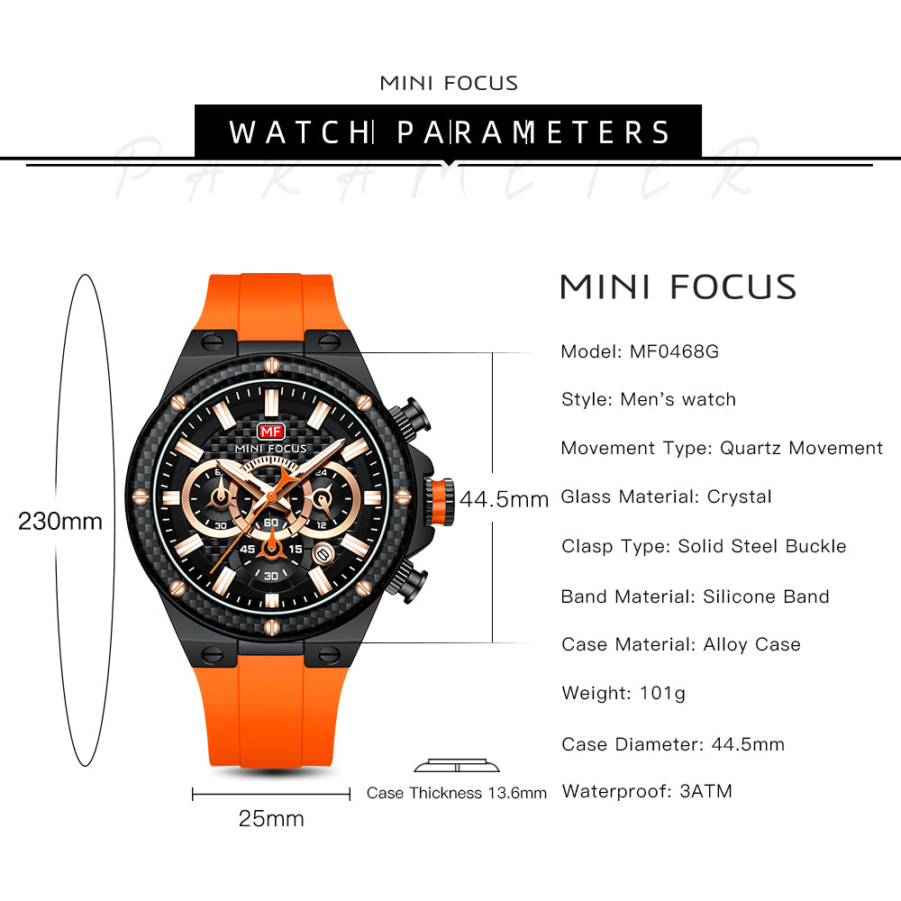 Orange Carbon Fibre Chronograph Watch for Men
