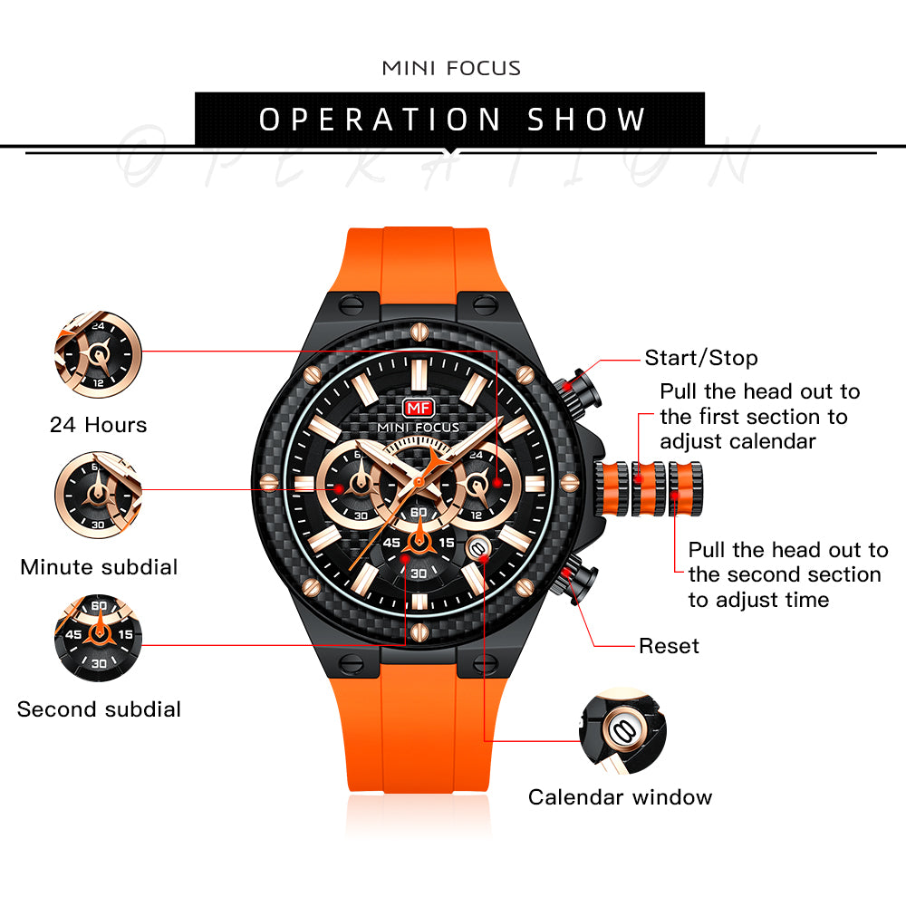 Orange Carbon Fibre Chronograph Watch for Men
