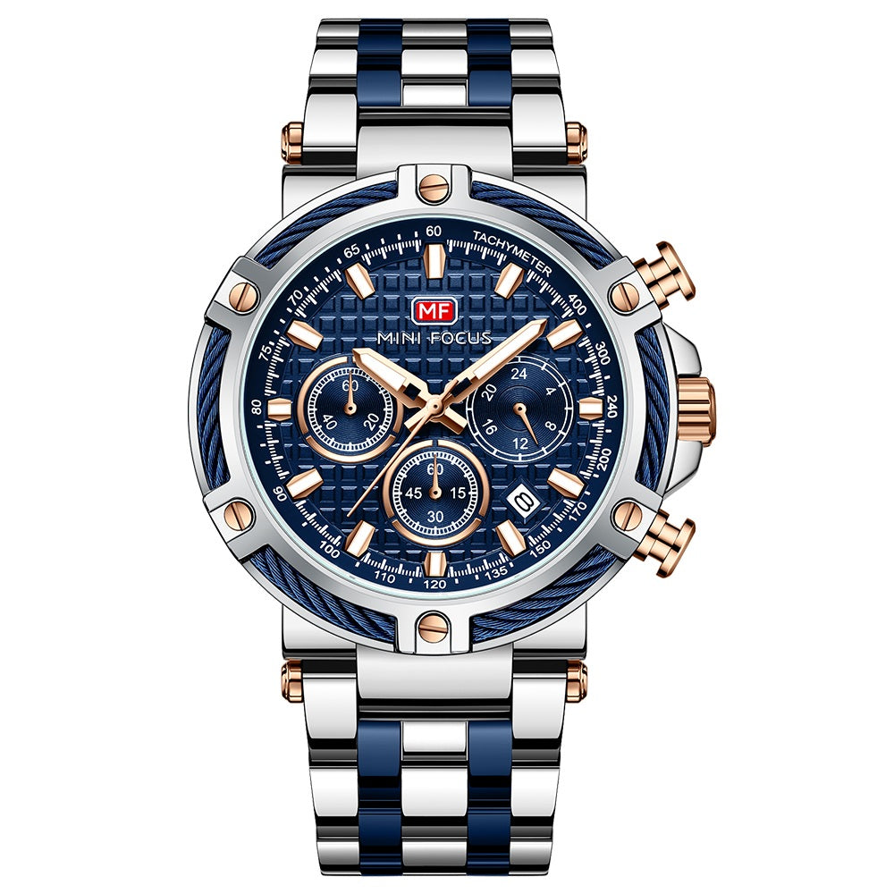 Two-Tone Blue Chronograph Watch for Men