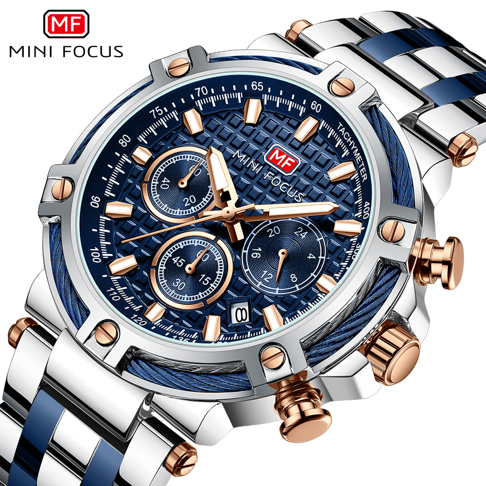 Two-Tone Blue Chronograph Watch for Men