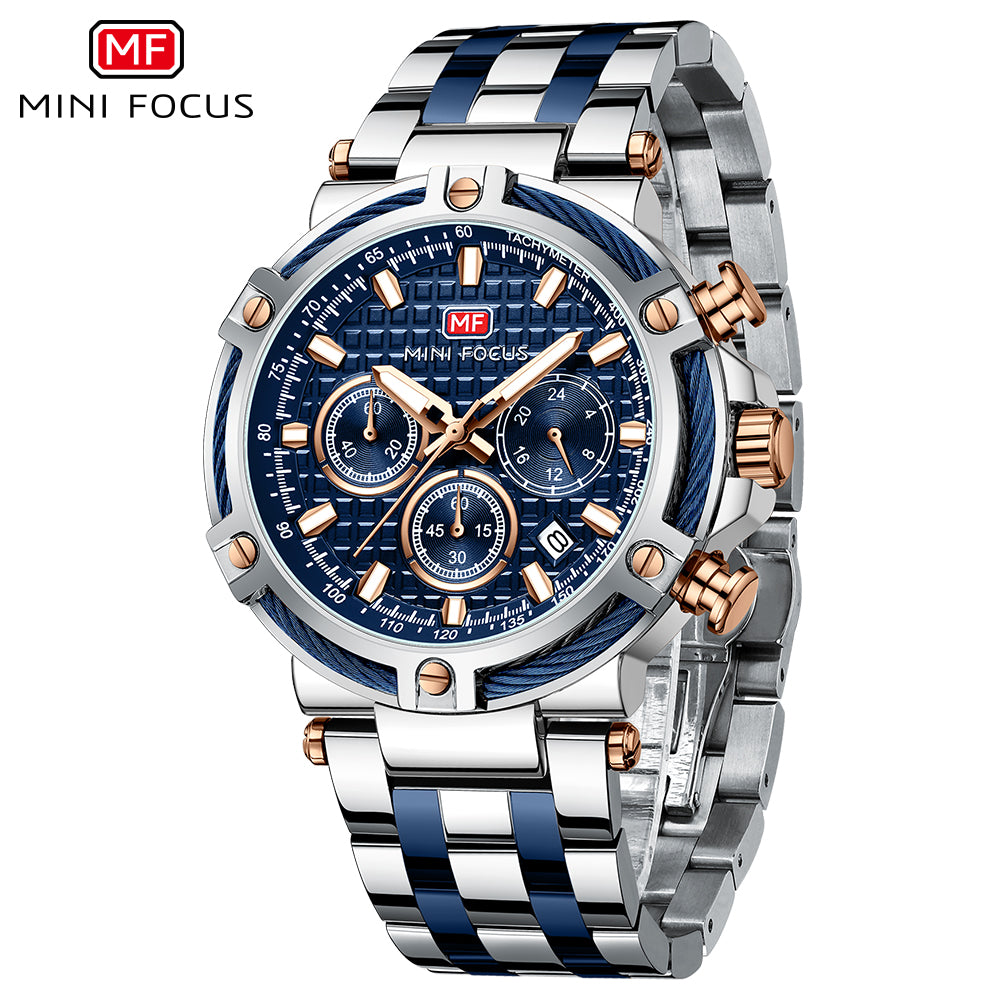 Two-Tone Blue Chronograph Watch for Men