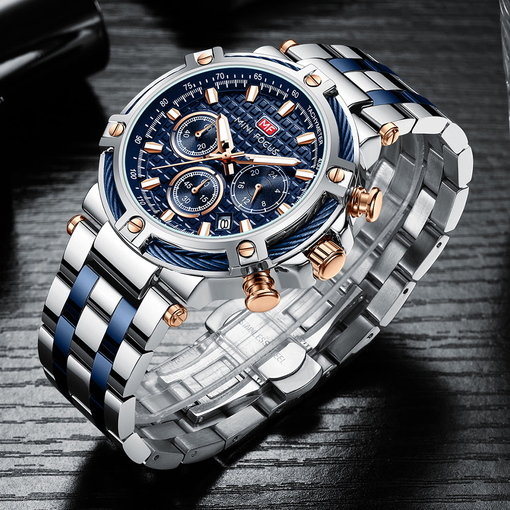 Two-Tone Blue Chronograph Watch for Men