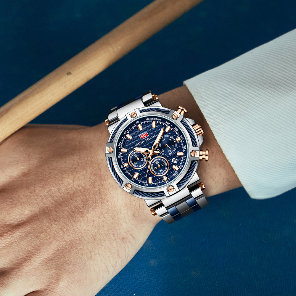 Two-Tone Blue Chronograph Watch for Men