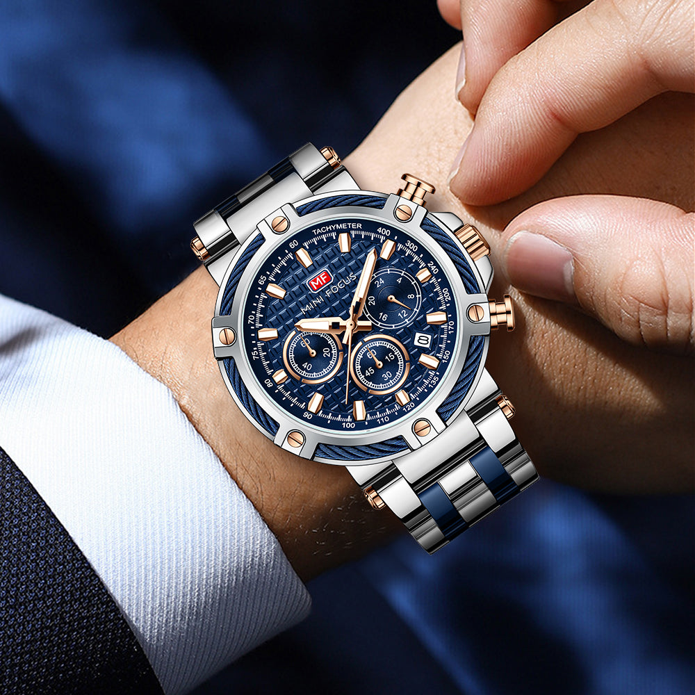 Two-Tone Blue Chronograph Watch for Men