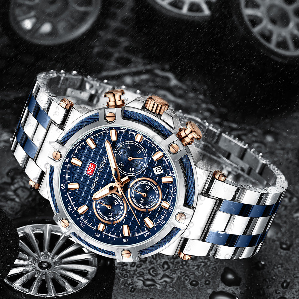Two-Tone Blue Chronograph Watch for Men