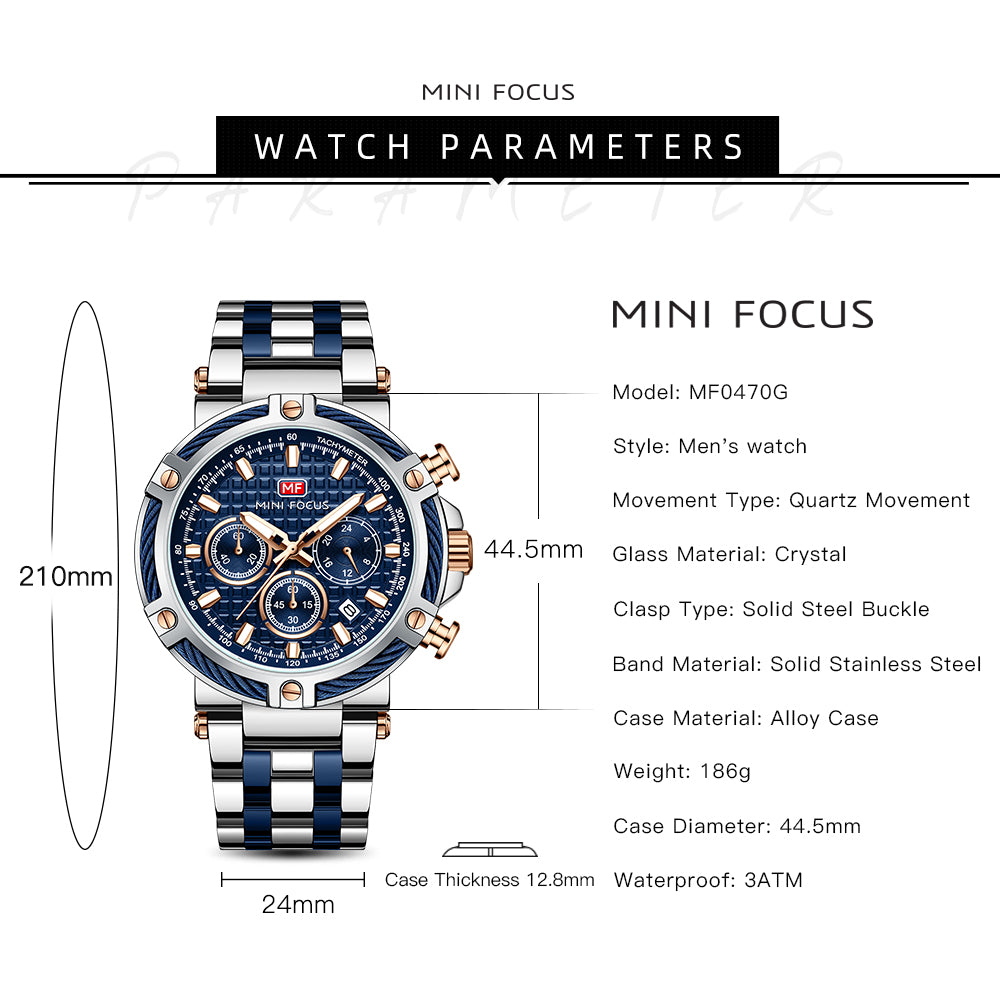 Two-Tone Blue Chronograph Watch for Men