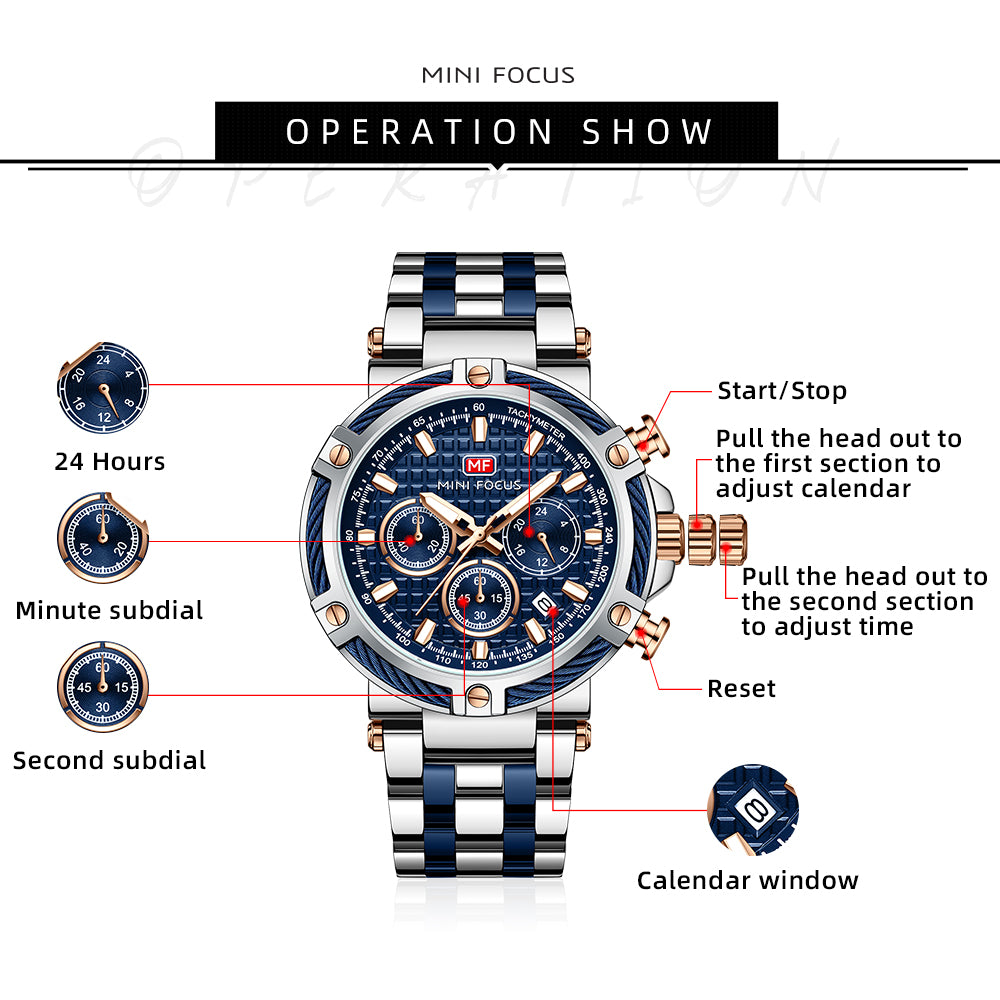 Two-Tone Blue Chronograph Watch for Men