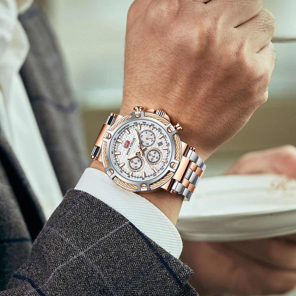 Two-Tone Rose Gold Chronograph Watch for Men