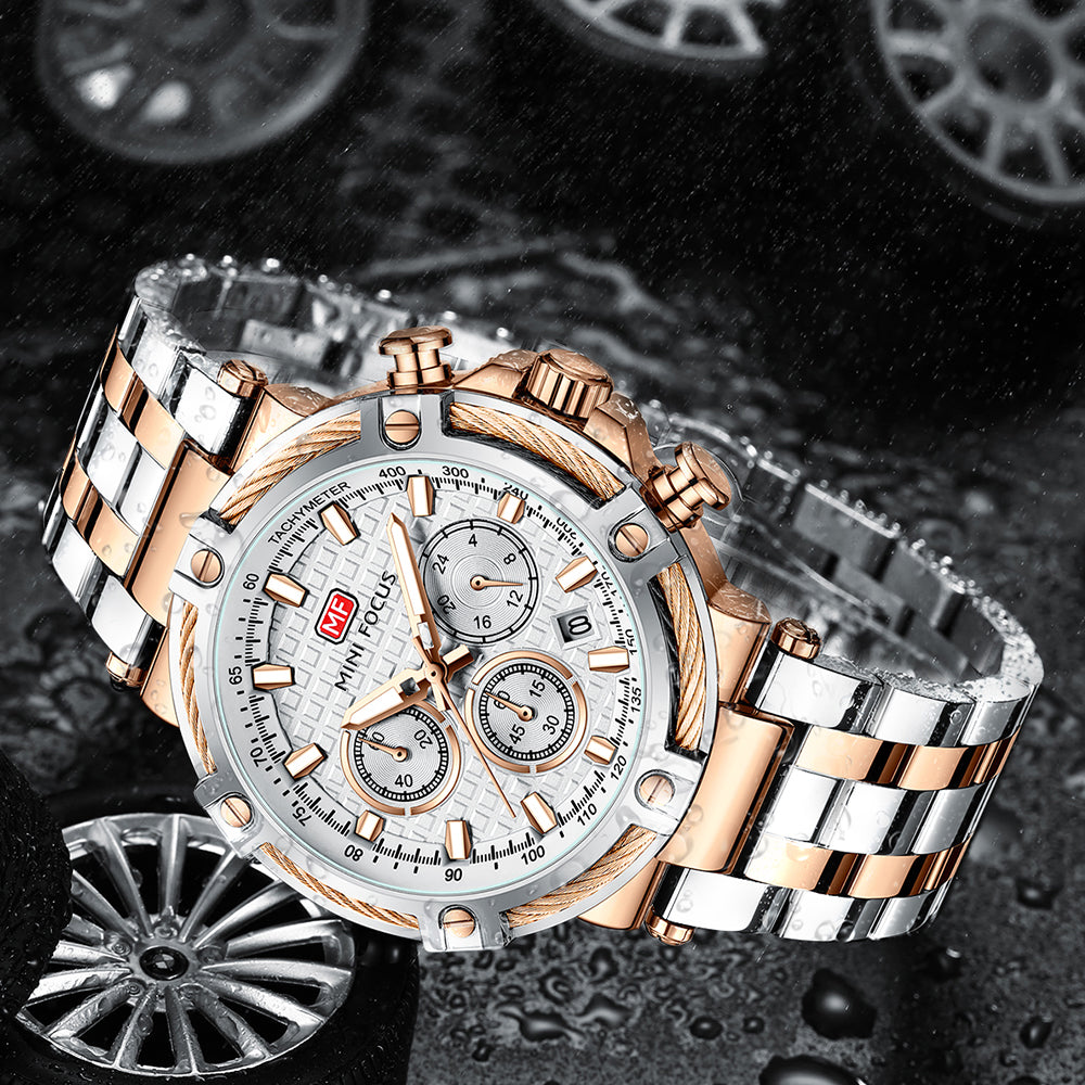 Two-Tone Rose Gold Chronograph Watch for Men