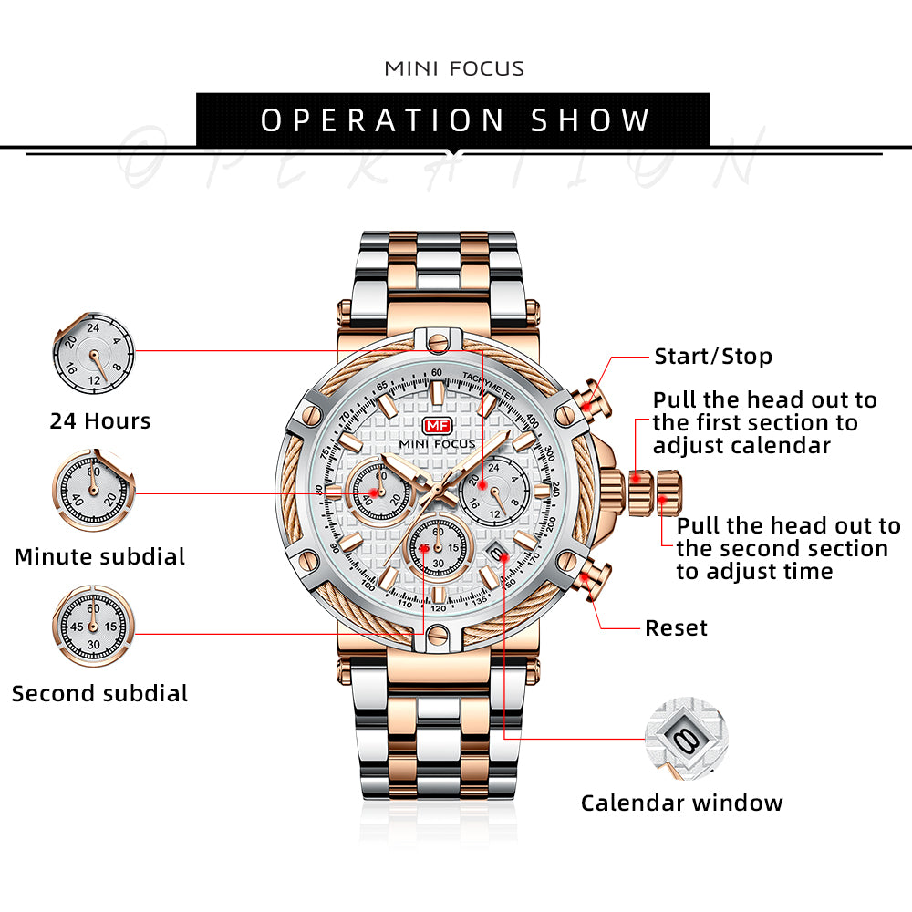 Two-Tone Rose Gold Chronograph Watch for Men