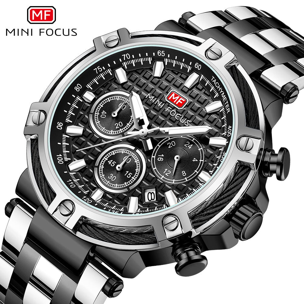 Two-Tone Black Chronograph Watch for Men