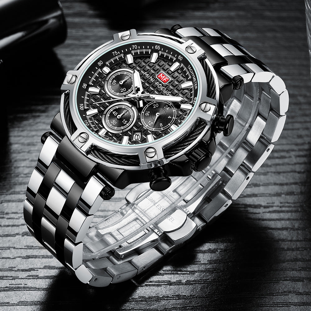 Two-Tone Black Chronograph Watch for Men