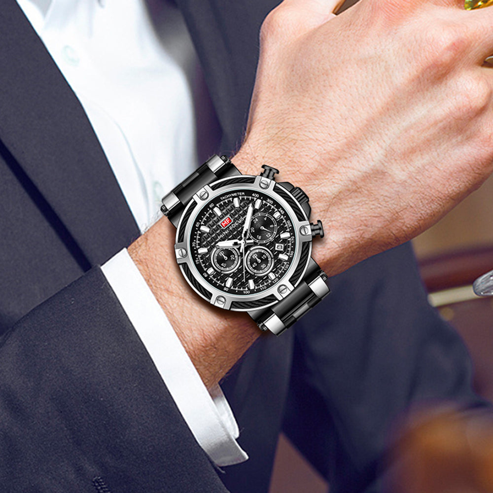 Two-Tone Black Chronograph Watch for Men