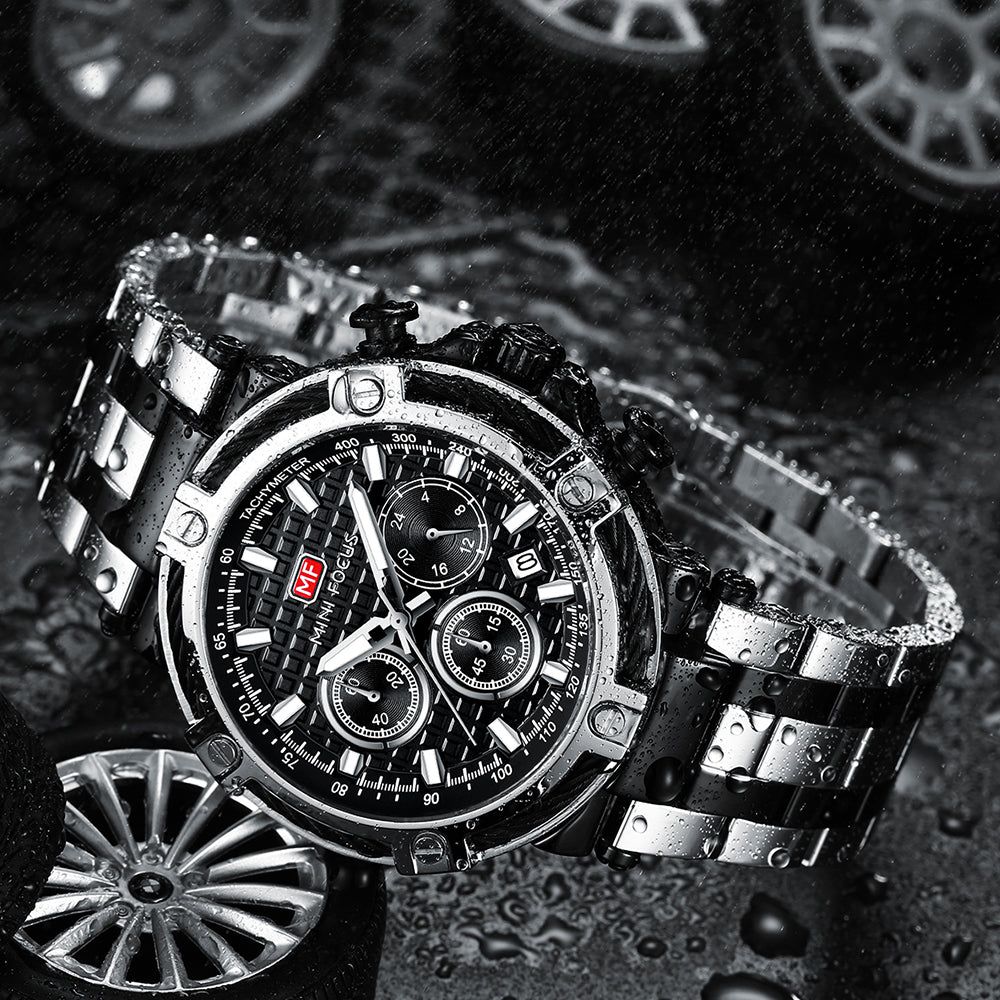 Two-Tone Black Chronograph Watch for Men