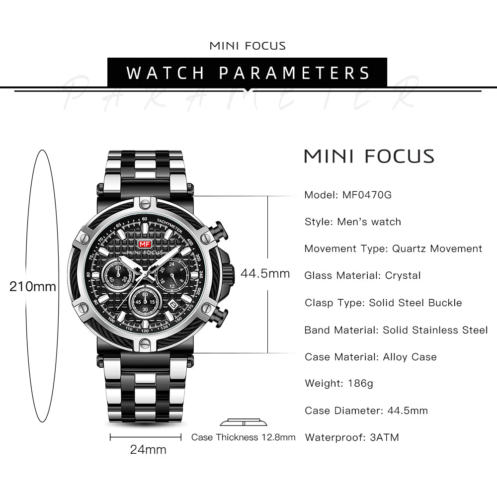 Two-Tone Black Chronograph Watch for Men