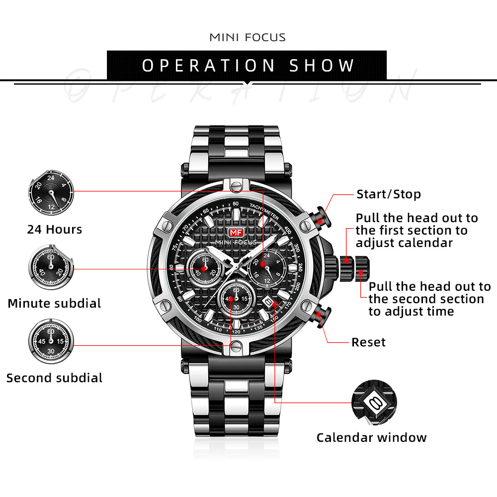 Two-Tone Black Chronograph Watch for Men