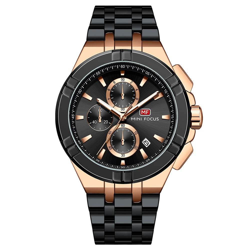 Mini Focus MF0471G.04 Black and Rose Gold Chronograph Watch for Men