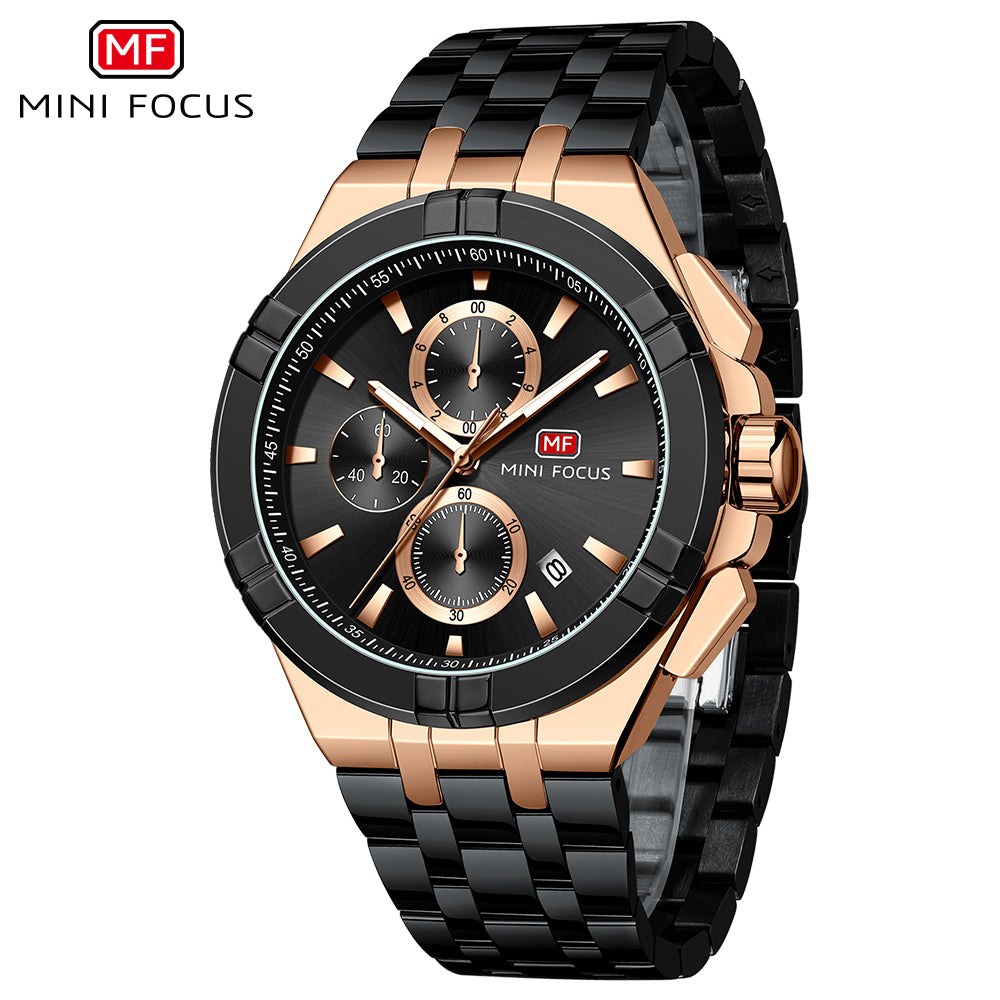 Mini Focus MF0471G.04 Black and Rose Gold Chronograph Watch for Men