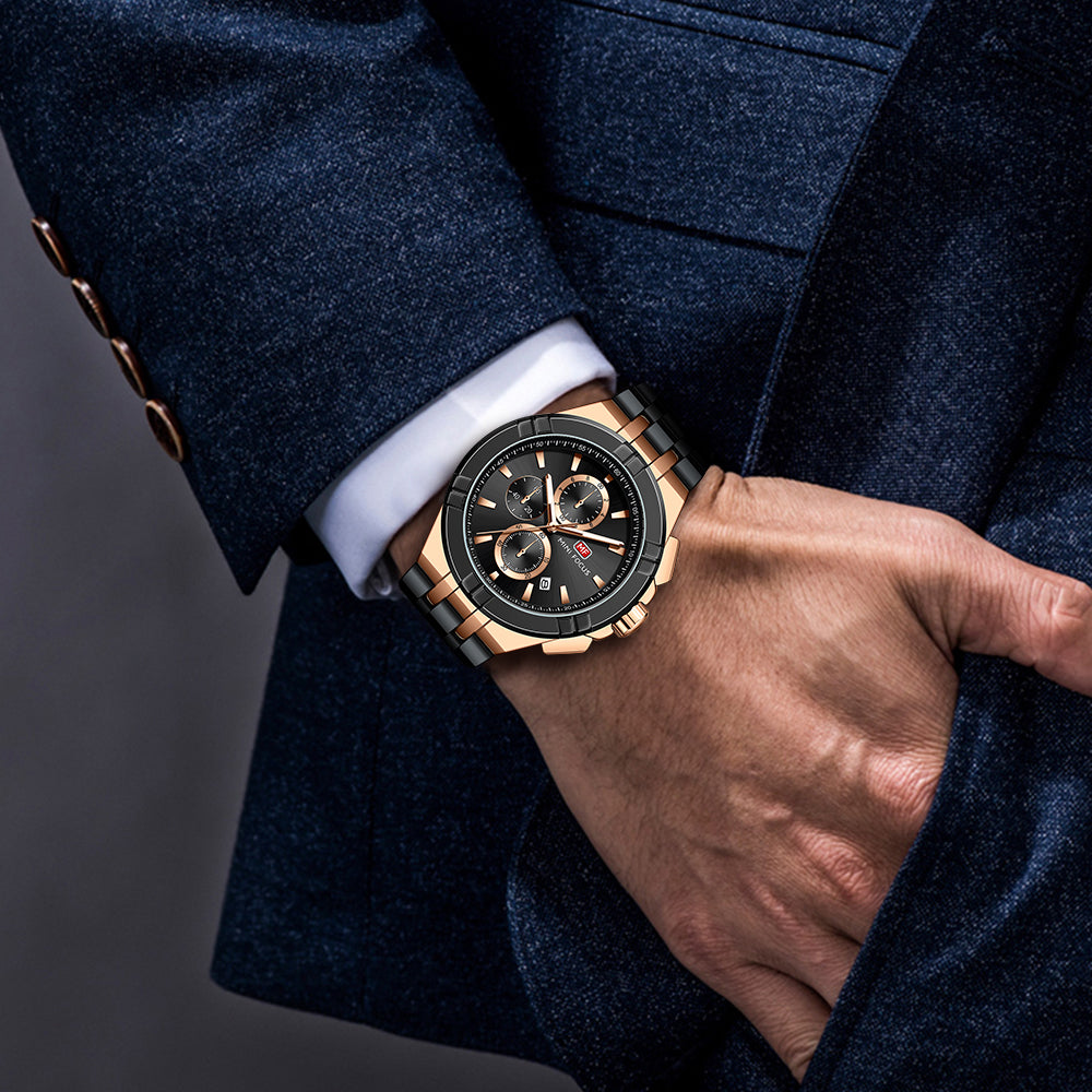 Mini Focus MF0471G.04 Black and Rose Gold Chronograph Watch for Men