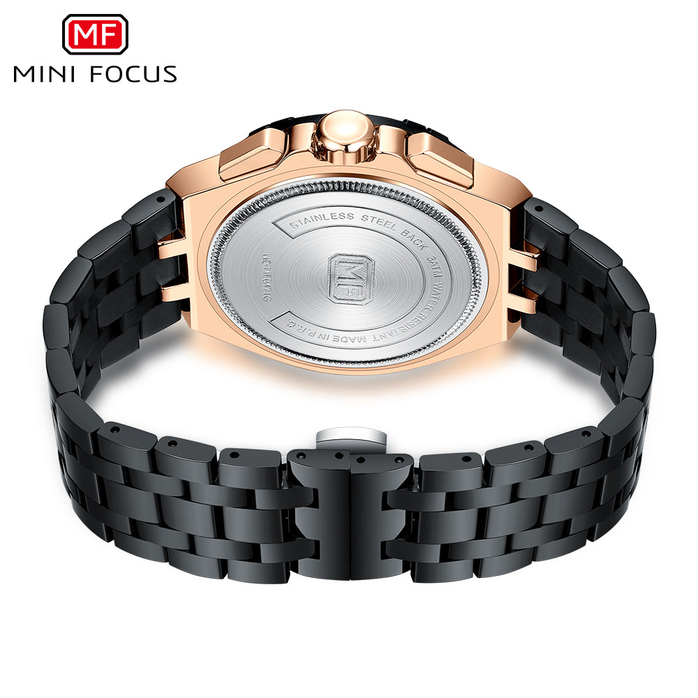 Mini Focus MF0471G.04 Black and Rose Gold Chronograph Watch for Men