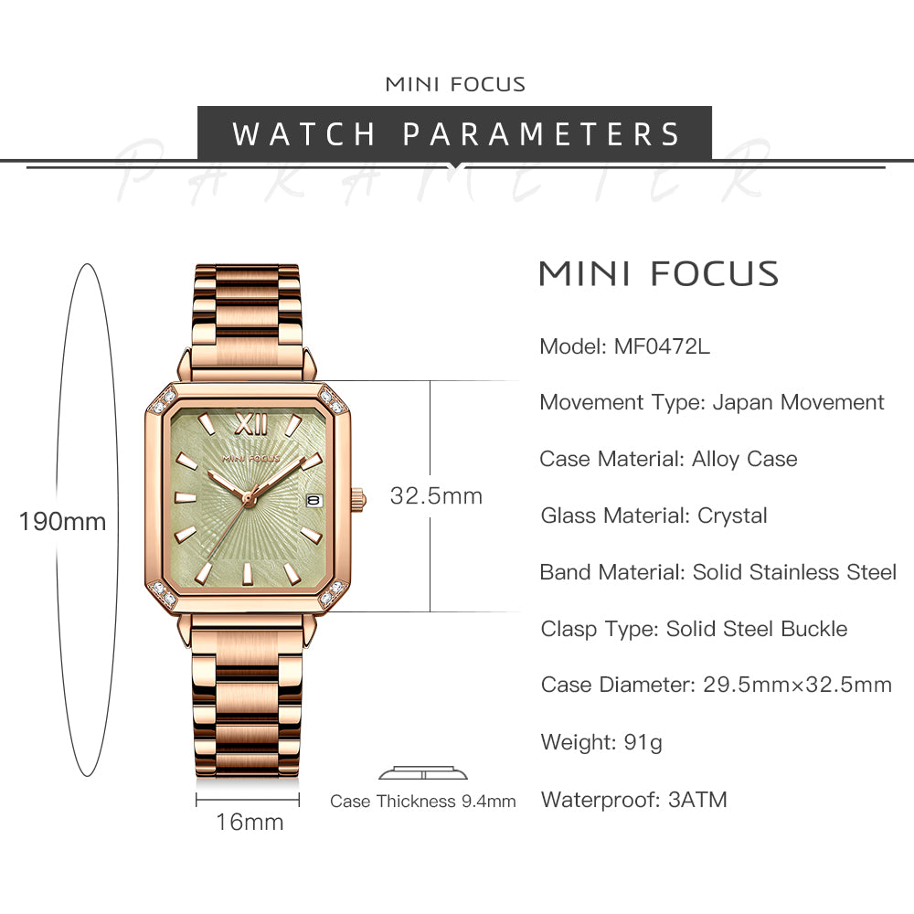 Mini Focus MF0472L.04 Rose Gold Radiance Green Dial Women’s Fashion Watch
