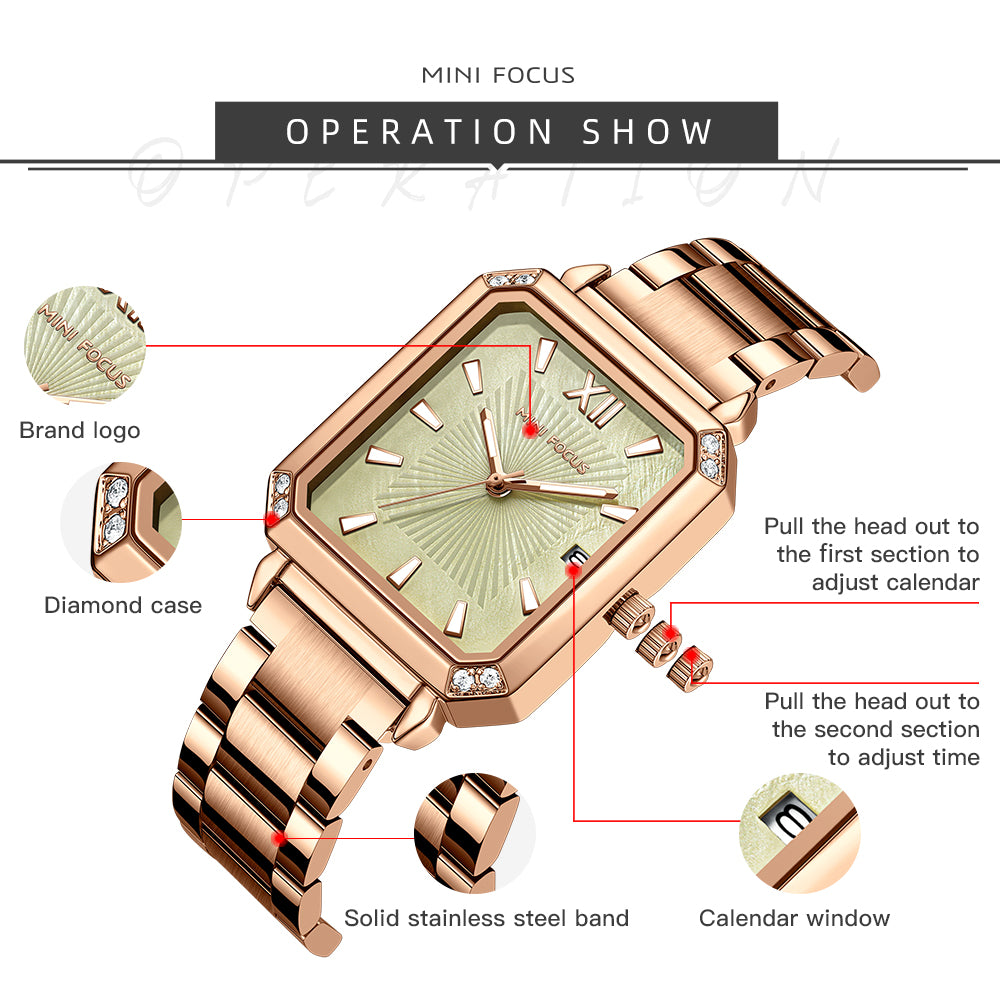 Mini Focus MF0472L.04 Rose Gold Radiance Green Dial Women’s Fashion Watch