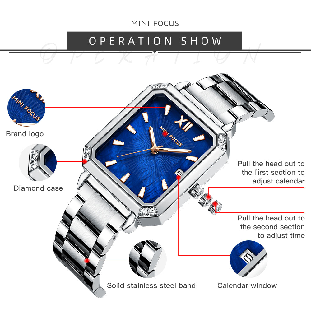 Mini Focus MF0472L.05 Silver Royale Blue Dial Women’s Fashion Watch 💙✨