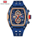 Mini Focus MF0473G.02 Tonneau Shaped Blue Skeleton Chronograph Watch for Men with Date display