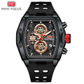 Mini Focus MF0473G.05 Tonneau Shaped Black Skeleton Chronograph Watch for Men with Date display