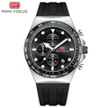 Mini Focus MF0488G.01 Sports Watch for Men Black Silicon Belt with Stainless Steel Case Tachymeter Chronograph with Date Display
