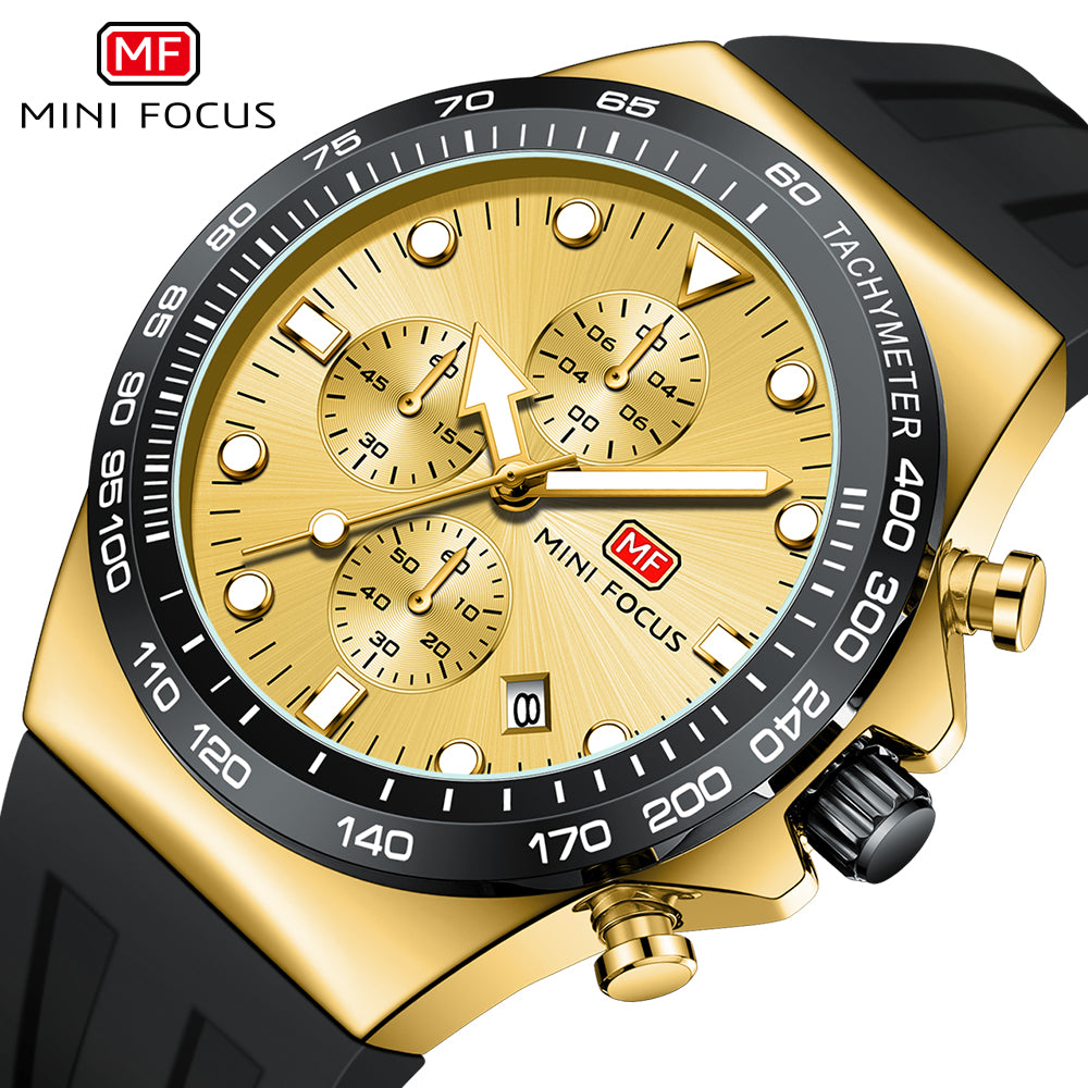 Mini Focus MF0488G.04 Tachymeter Chronograph – Black Gold Racer Edition