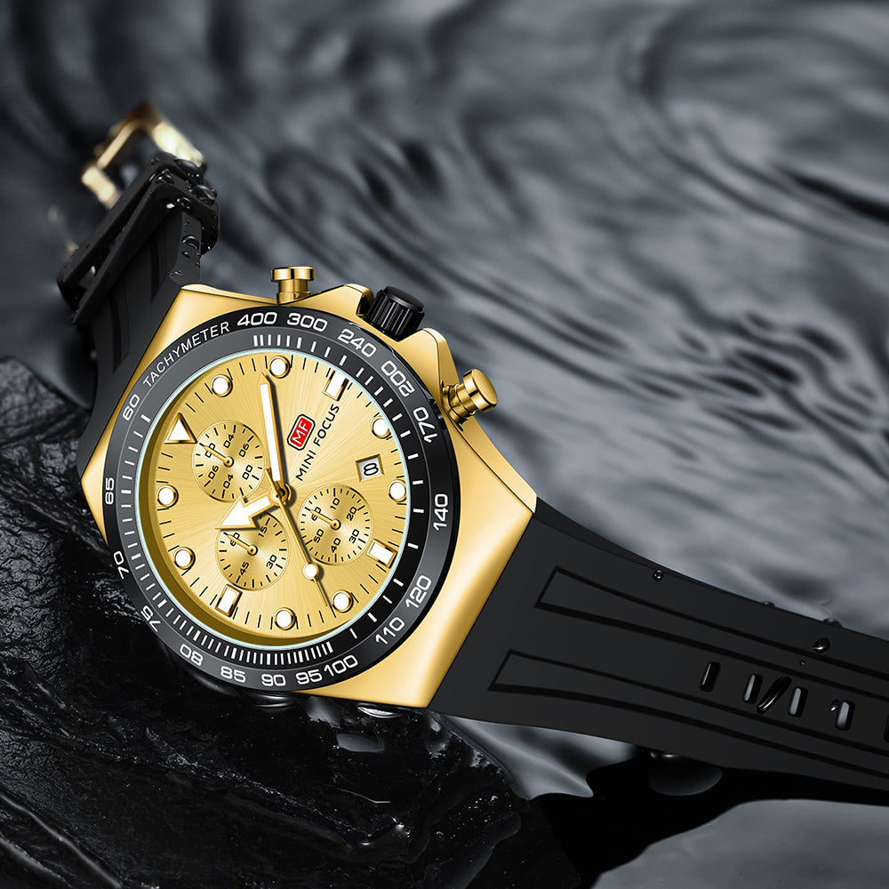 Mini Focus MF0488G.04 Tachymeter Chronograph – Black Gold Racer Edition