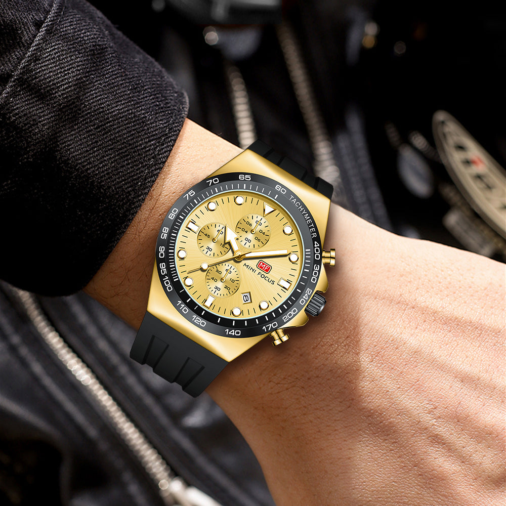 Mini Focus MF0488G.04 Tachymeter Chronograph – Black Gold Racer Edition