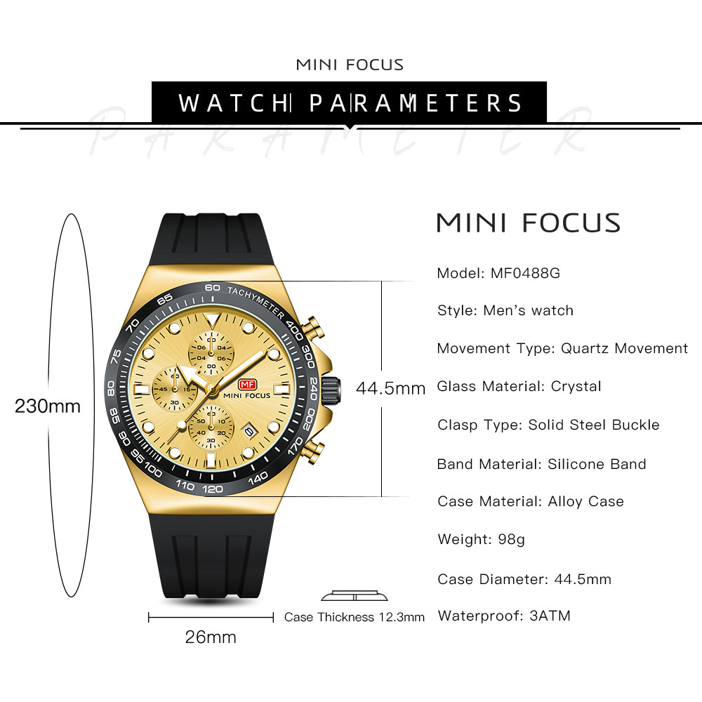 Mini Focus MF0488G.04 Tachymeter Chronograph – Black Gold Racer Edition