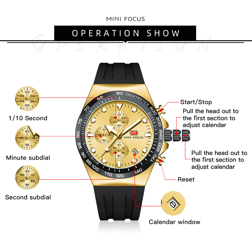 Mini Focus MF0488G.04 Tachymeter Chronograph – Black Gold Racer Edition