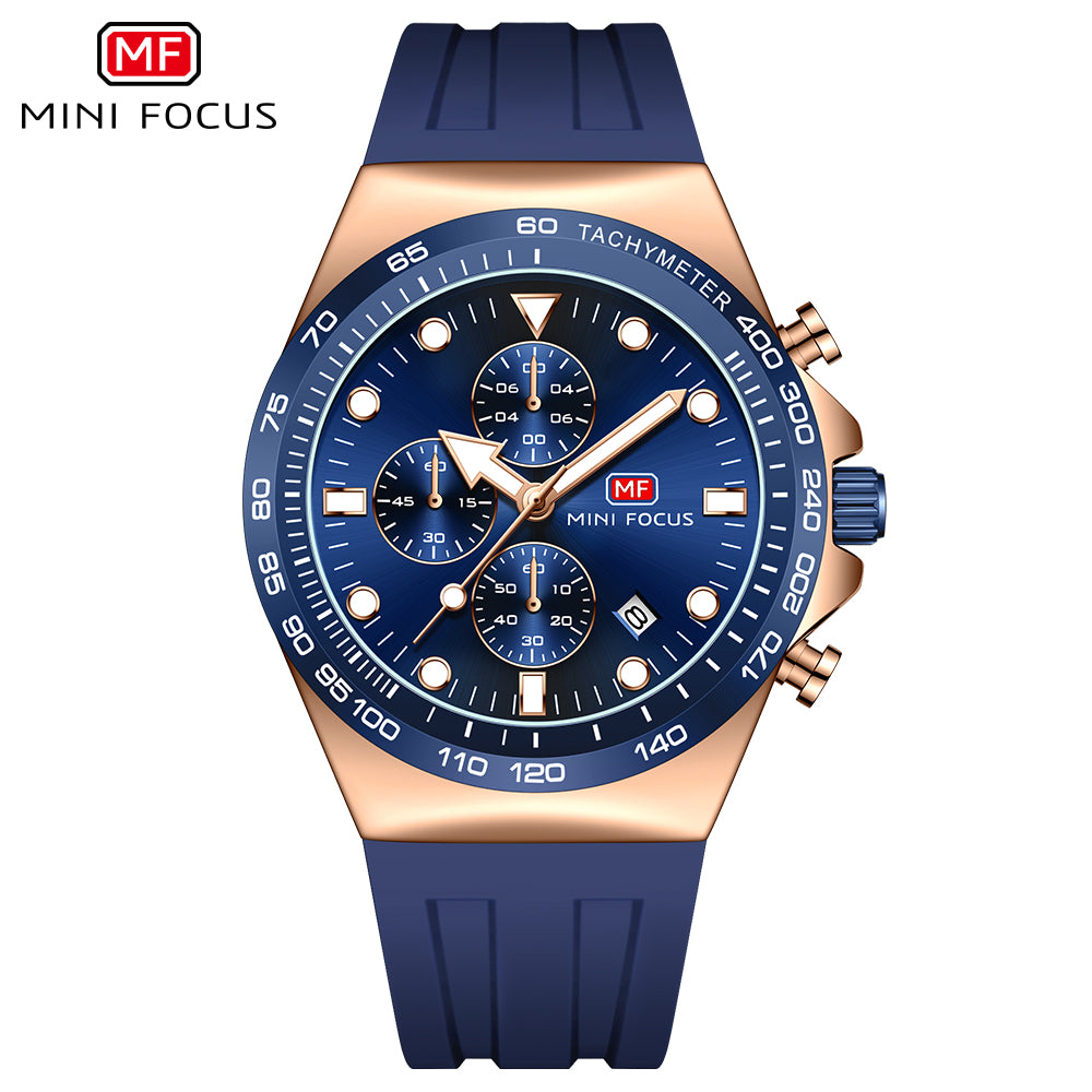 Blue Round Dial Chronograph Sports Watch for Men