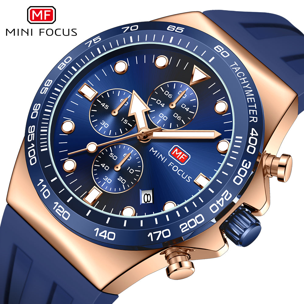 Blue Round Dial Chronograph Sports Watch for Men