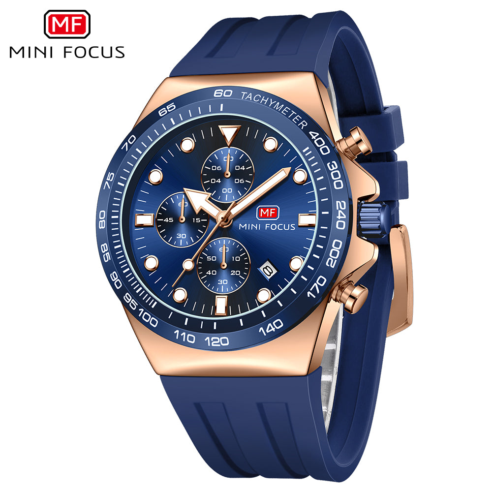 Blue Round Dial Chronograph Sports Watch for Men