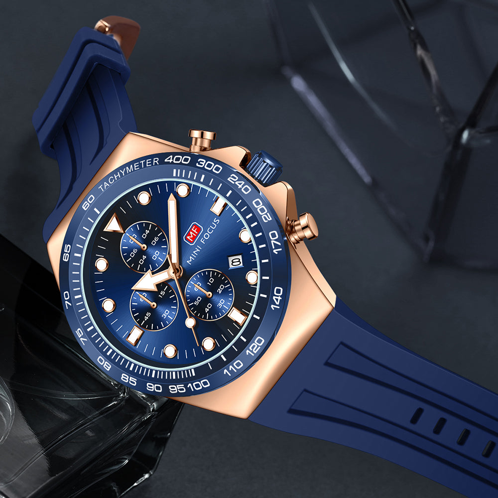 Blue Round Dial Chronograph Sports Watch for Men