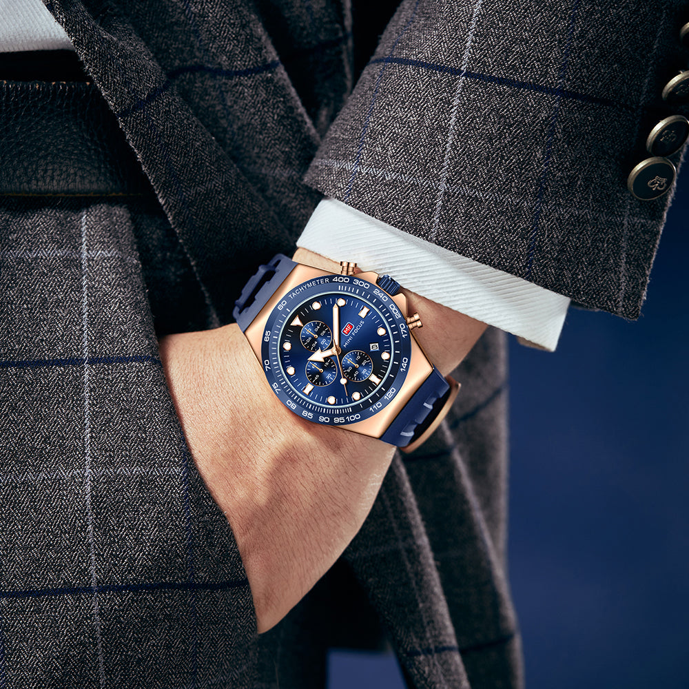 Blue Round Dial Chronograph Sports Watch for Men