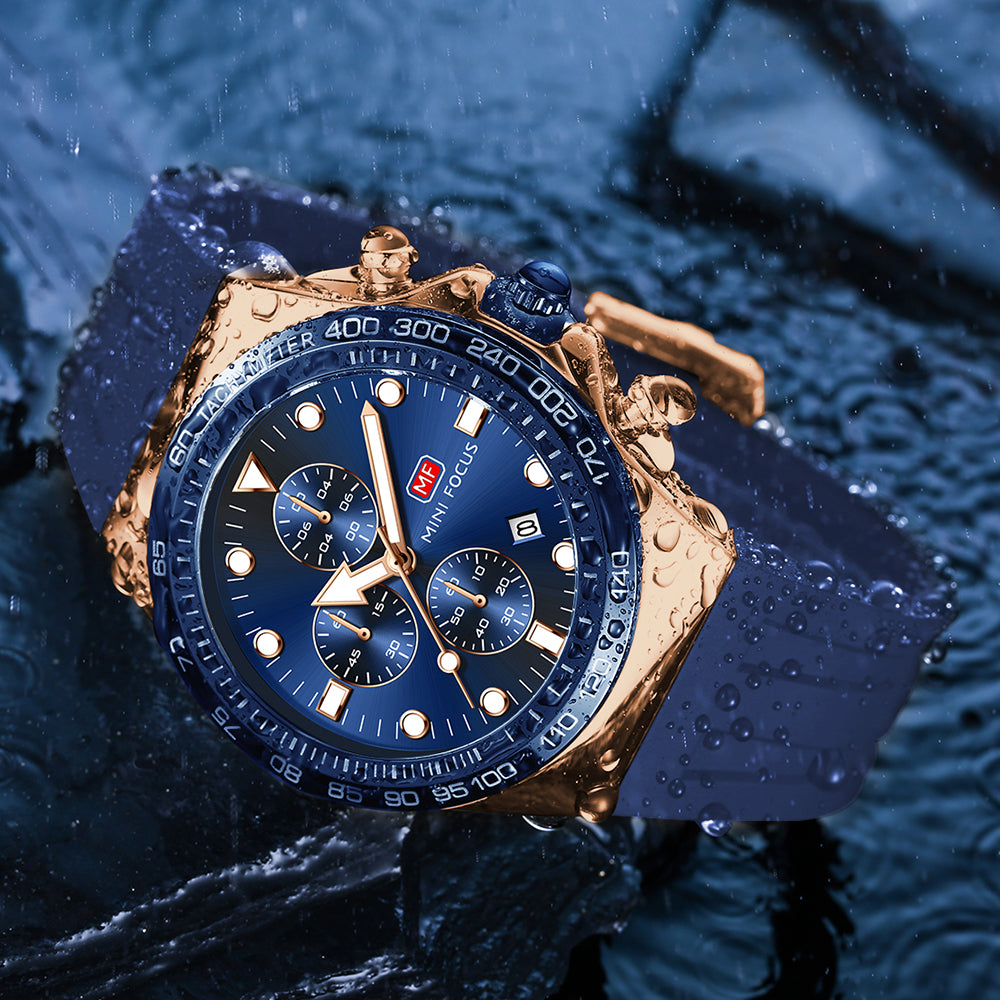 Blue Round Dial Chronograph Sports Watch for Men