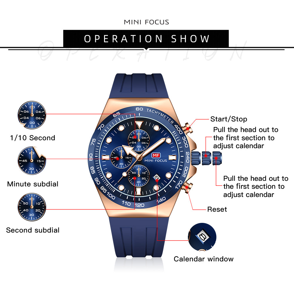 Blue Round Dial Chronograph Sports Watch for Men