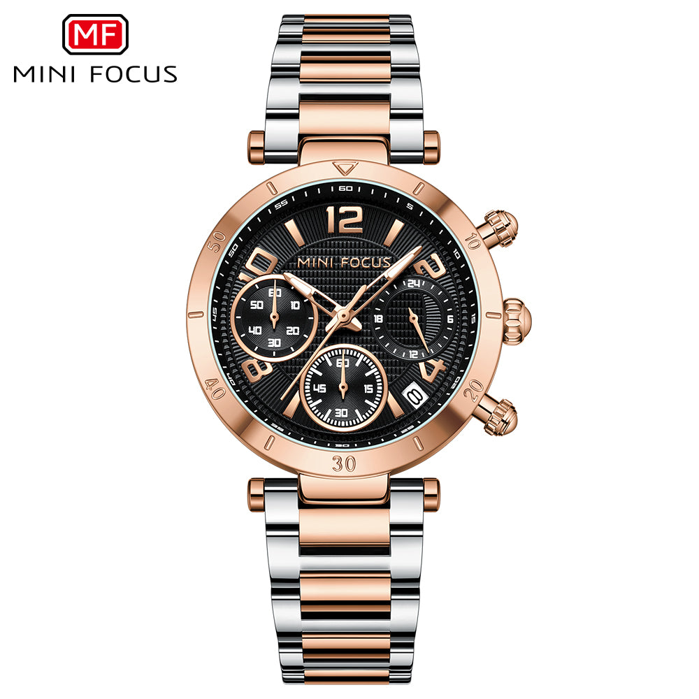 Mini Focus MF0489L.04 Gold Watch with Green Chronograph Dial for Ladies